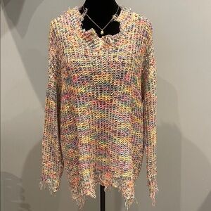 Multicolor Knit Women's Sweater ripped look pastel colors